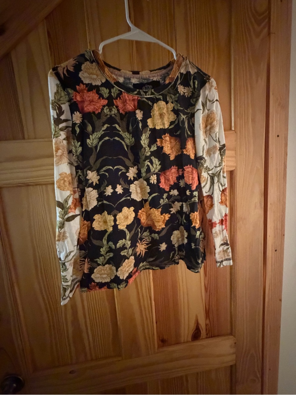 Women’s Long-Sleeve Cino Floral Tee in Black with Warm Blooms